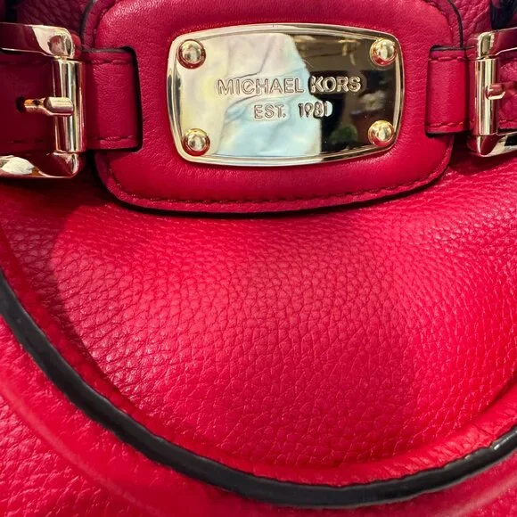 Michael Kors Red Leather Hamilton Medium East West Tote Shoulder Bag - Picture 2 of 13